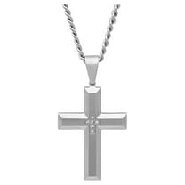 Mens Stainless Steel Diamond Accent Cross Pendant Necklace