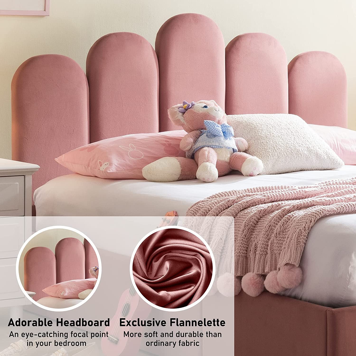 Zanmintaobo Full Bed Frame with Storage & Headboard, Upholstered Platform Bed with Hydraulic Storage System, No Box Spring Needed, with Wood Slats Support, Easy Assembly, Full Size, Pink