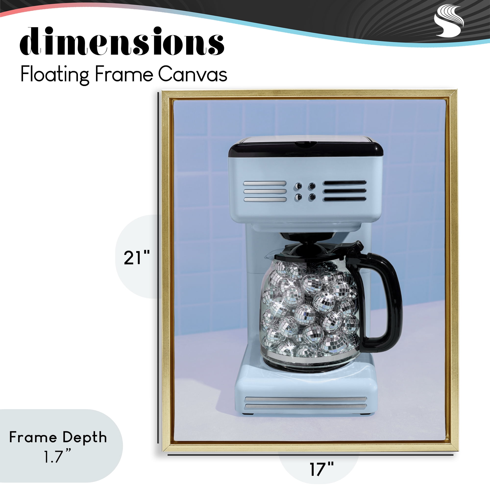 Stupell Industries Disco Coffee Maker over Blue Gold Framed Floater Canvas Wall Art, design by LISH Creative