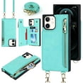 thumbnail image 5 of Crossbody Wallet Case for iPhone 12 Pro/iPhone 12 with Card Slot Holder,iPhone 12 Magnetic Flip Folio Purse Case, PU Leather Zipper Handbag with Detachable Lanyard Strap 6.1 Inch (Mint Green), 5 of 14