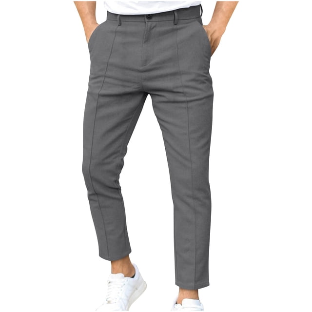Dagugfen Work Pants for Men Tapered Leg Button Fitted Solid Color Lightweight Business Csaual Trousers