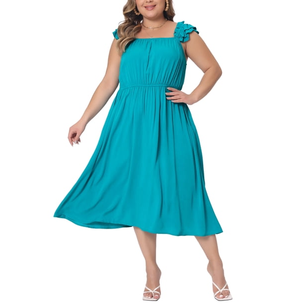 Vestido Plus Size Agnes Orinda para Mujeres con Mangas de Volante, Cintura Shir, Vestidos de Playa y Sol 1X Azul Lago