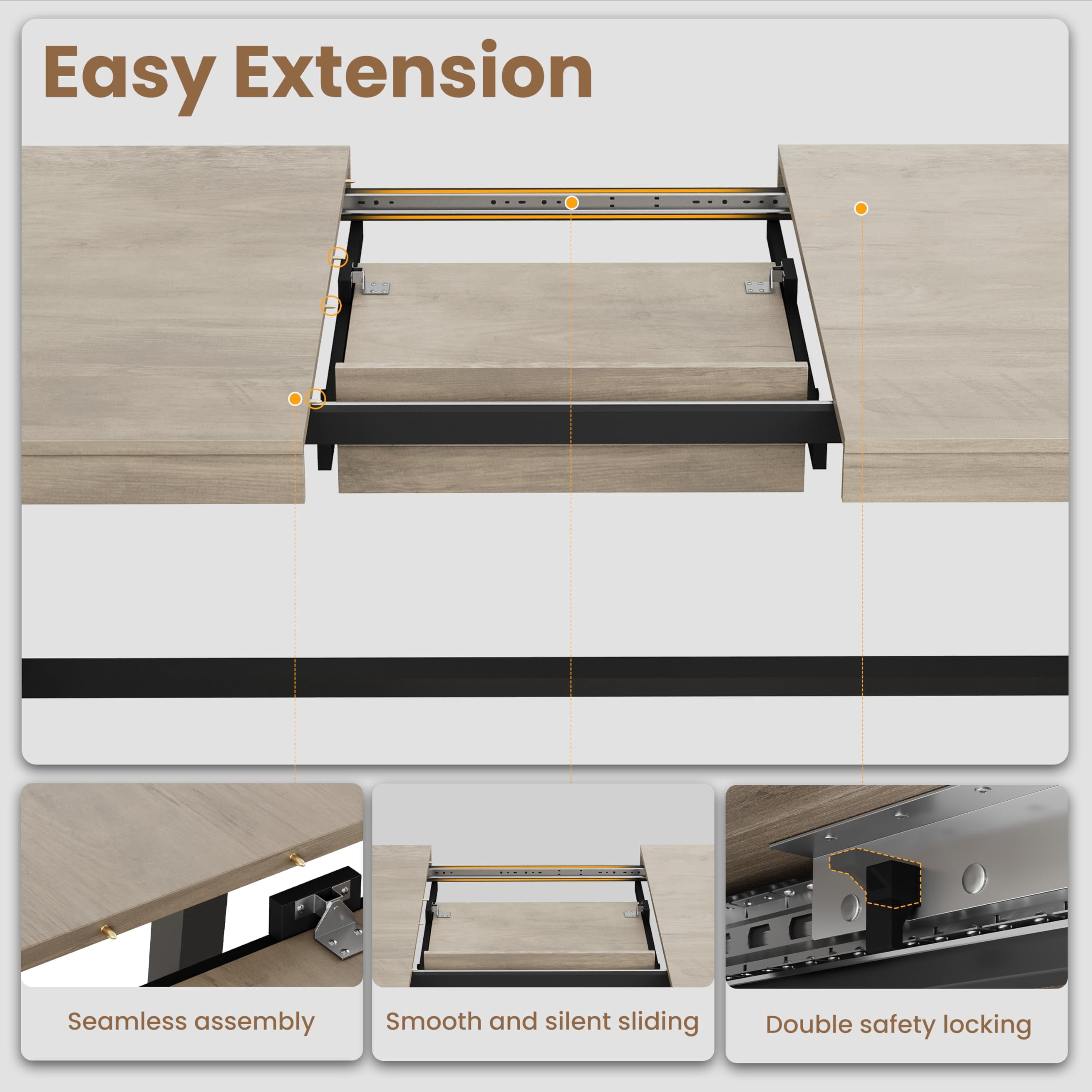 63"-83" Extendable Industrial Dining Table - Seats 6-8 - Expandable Rectangular Kitchen Table with Metal Frame for Parties-Gray