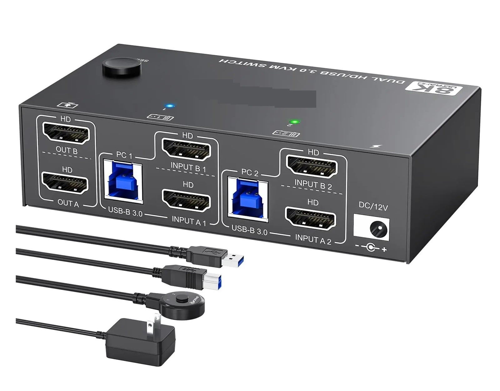 Dual Monitor KVM Switch 2 Port, 8K@60Hz 4K@144Hz +DP USB 3.0 Switch Extended Display 2 Monitors 2 Computers