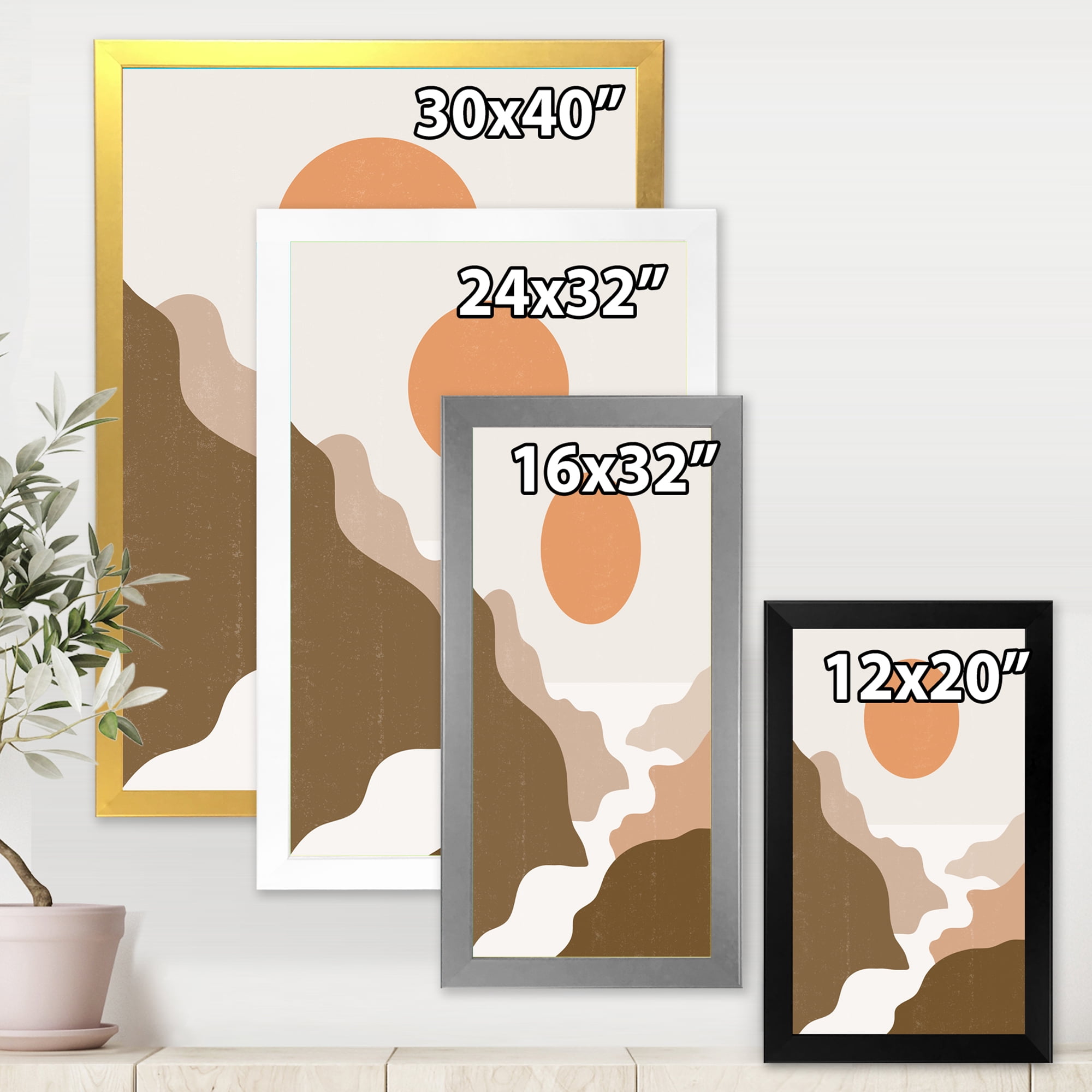 Designart 'Full Moon In Terracotta Tones Mountains' Modern Framed Art Print