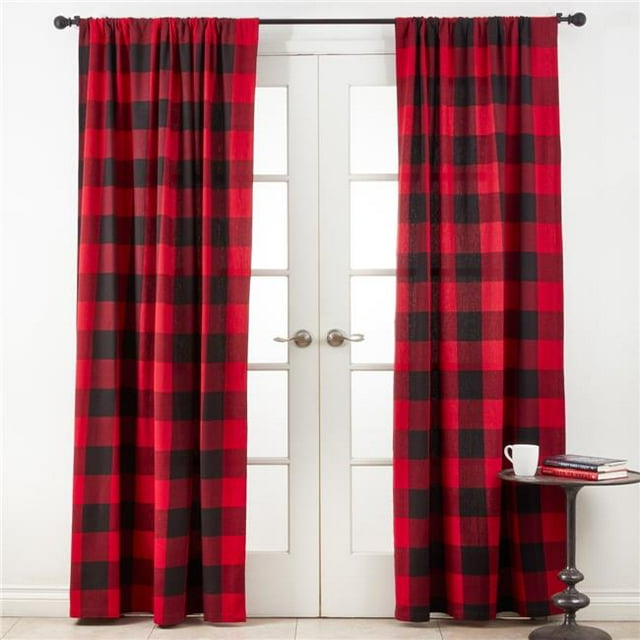 SARO 9025.R54108 Rideaux à Carreaux en Coton et Buffle 54 x 108 Po - Rouge