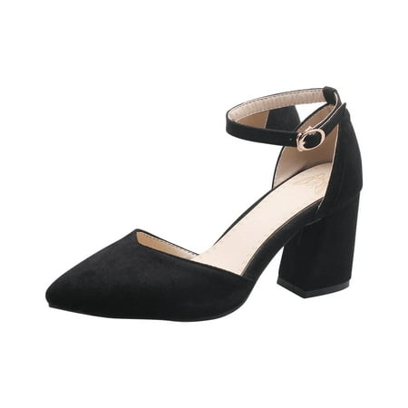 

TTQLVZJGSE Women s Business Casual Shoes with Heel Retro Open Toe Metal Buckle Thick High Heel Buckle Roman Sandals Black-38