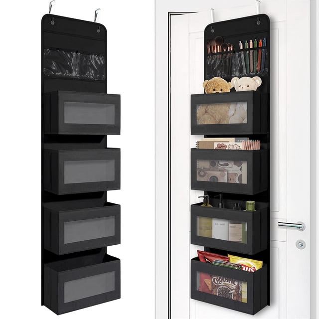 Organizador para colocar sobre la puerta, diseño de jirafas, con 4 bolsillos, color negro