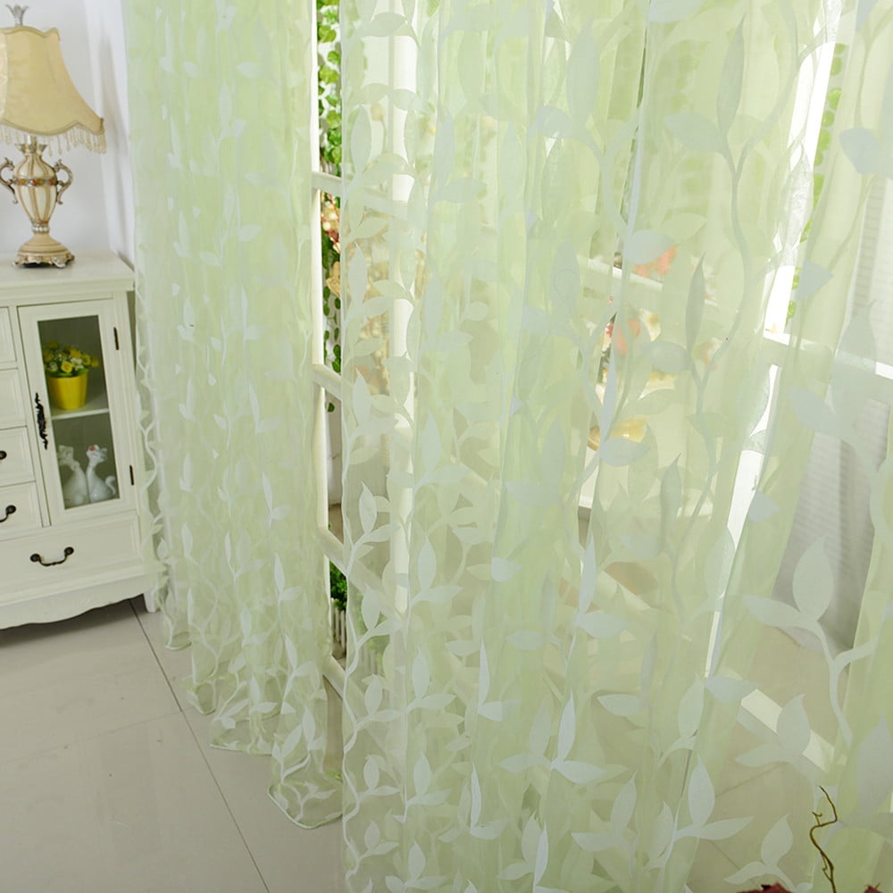Leaf Sheer Curtain Tulle Window Treatment Voile Drape Valance 1 Panel Fabric Green