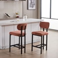 thumbnail image 4 of Set of 2 Modern Upholstered Fabric Counter Height Bar Stools 26 Inch Black Metal Legs for Dining Room Kitchen Island Bar，Orange, 4 of 16