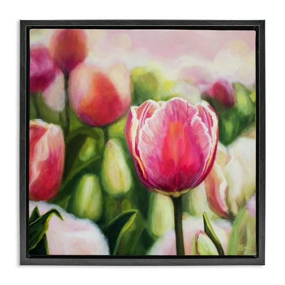 Stupell Industries Blooming Tulips Garden Plants & Flowers Painting Black Floater Framed Canvas Art Print Wall Art, 18 x 18
