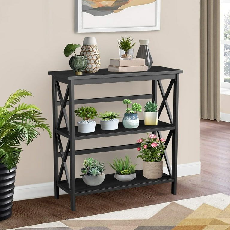 Costway 3-Tier Wooden Bookshelf, X-Design, Freestanding Black