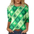 thumbnail image 1 of TSADFHJI T-Shirts pour Femmes, Col Rond Décontracté, Imprimé Jour de la Saint-Patrick, Manches Trois-Quarts, m Vert, 1 of 4