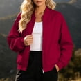 thumbnail image 2 of Zpanxa Bomber Jacket Women Short Plus Size Zip Up Stand Collar Casual Coat with Pockets Wine XL, 2 of 7