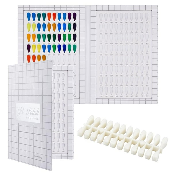 Libro de colores de uñas, muestrario de esmaltes de uñas con 192 puntas, tablero de exhibición de esmaltes de gel blanco, libro de muestras de esmaltes de uñas con puntas de repuesto.