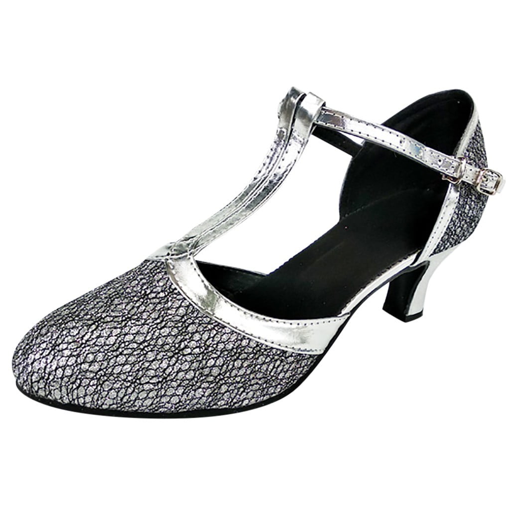 TDA Womens Mid Heel PU Leather Salsa Tango Ballroom Latin Party Dance Shoes CM101