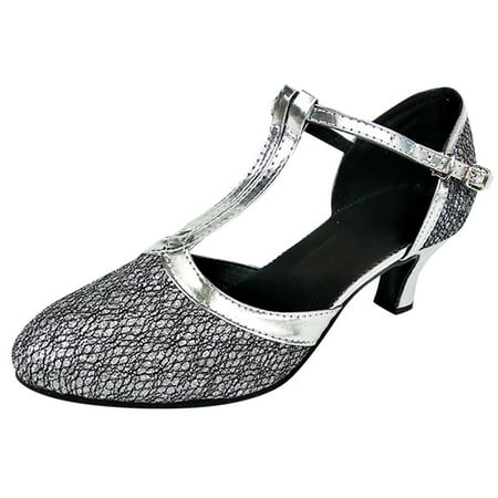 

fukaraa Womens T-Strap Latin Salsa Ballroom Dance Heels Character Shoes Prom Wedding Dress Pumps