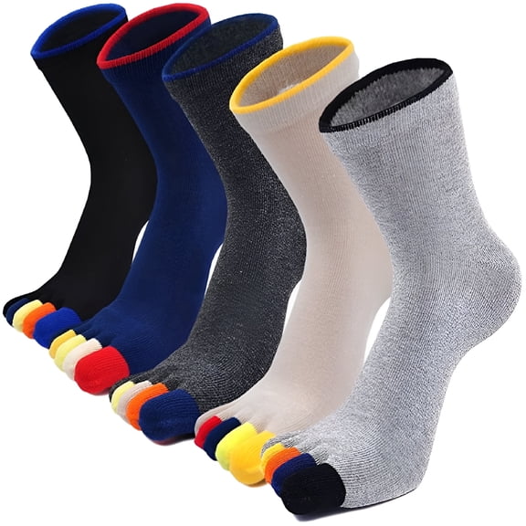 TELOLY Men's Toe Socks Cotton Athletic Running Ankle 5 Finger Quarter Socks, Breathable Mesh Sports Socks Size 10-13, 5 Pairs