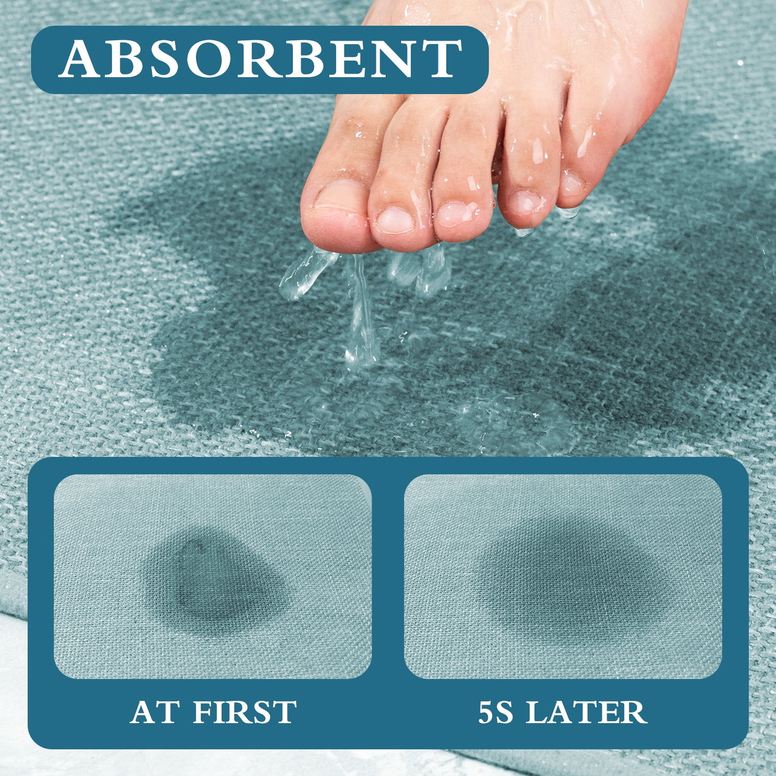 ChakmeOne 5 Piece Bathroom Rug Set Thin Super Absorbent Non Slip Machine Washable Bath Mat with Rubber Backing for Shower Tub Floor & Toilet