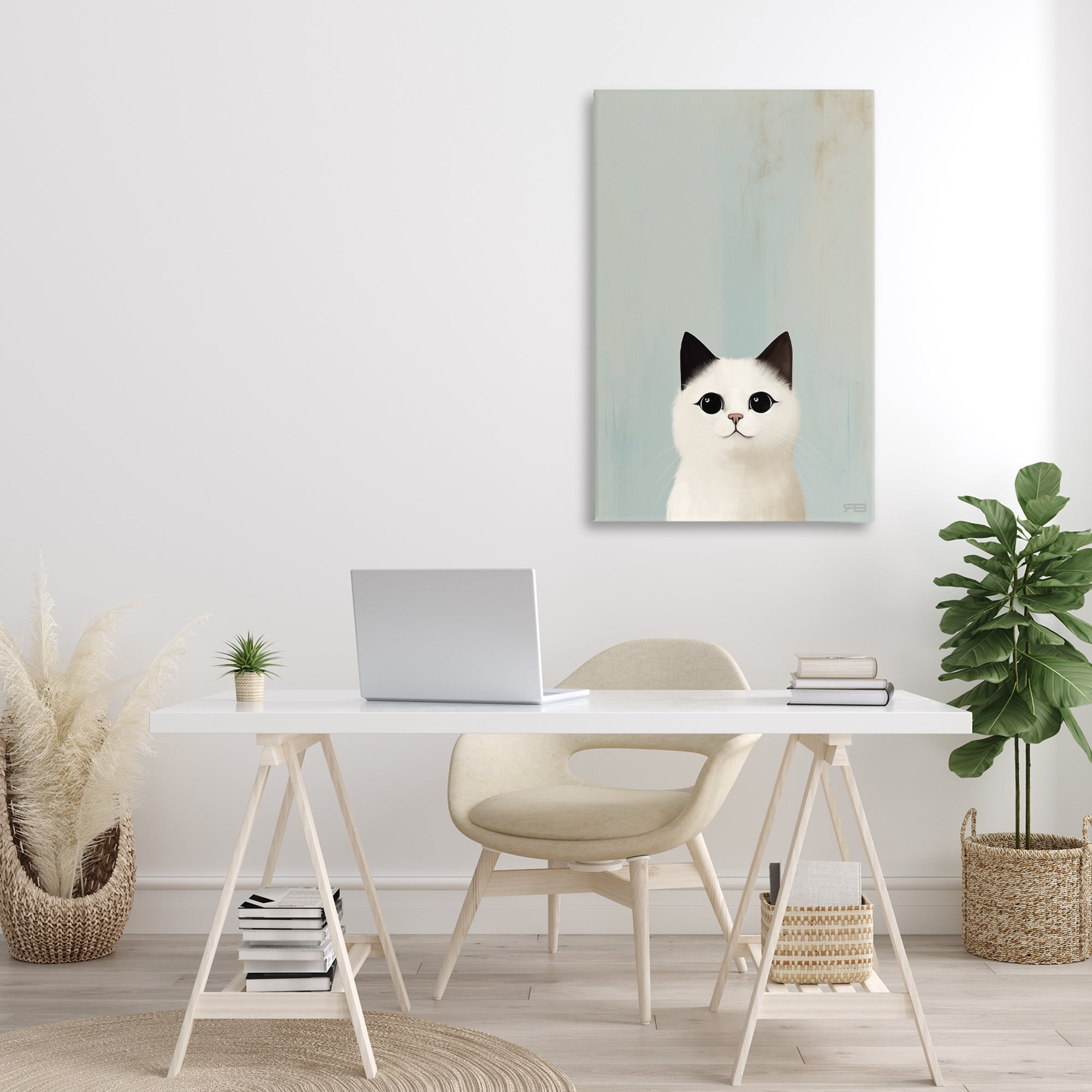 Stupell Industries Peeking White Kitten Animals & Insects Painting Gallery Wrapped Canvas Art Print Wall Art, 24 x 36