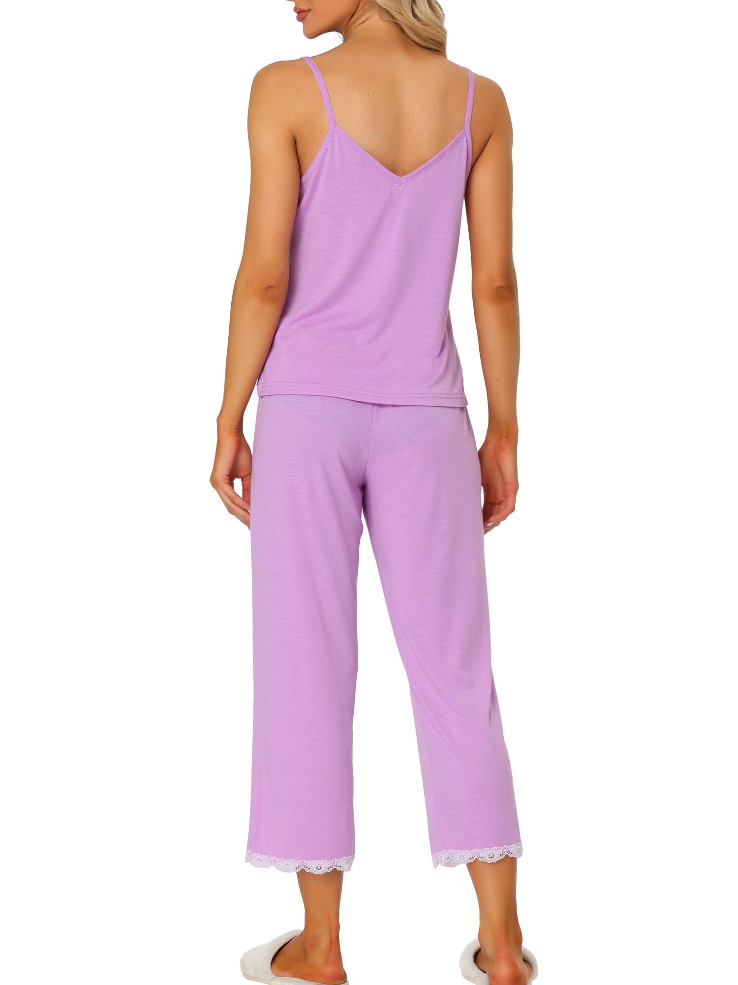 Unique Bargains Women Womens Cami Top Capri Pajama Set Soft Modal Lace Trim Sleep Sets