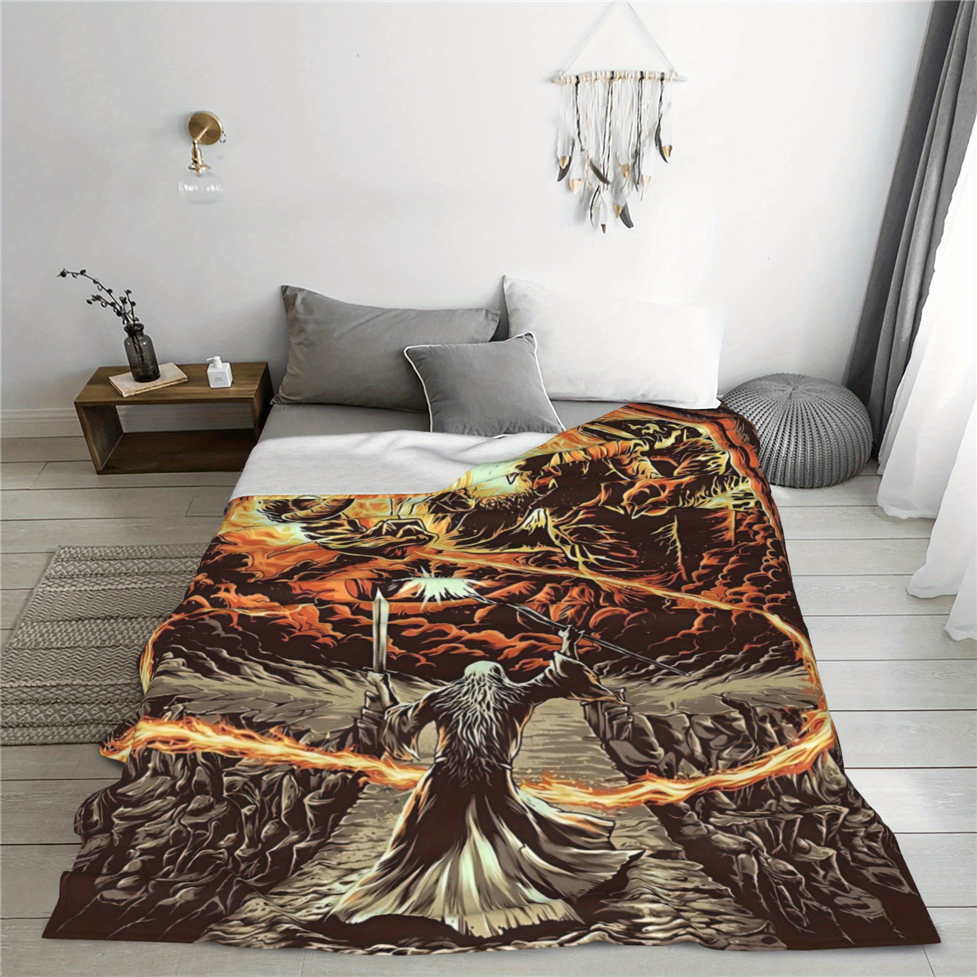 Lord of the Rings Gandalf vs. Balrog Throw Blanket Cozy Portable All-Season Comfort for Car Camping Sofa Bed Vintage Style Red & Black Ideal Gift for Fantasy Fans Mythical Theme