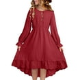 thumbnail image 2 of Tdoqot Girls Swing Dresses with Lace- Pleated Casual Long Sleeve Cotton Kids Spring Dresses Red Size 14, 2 of 8
