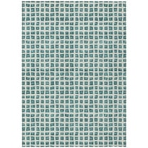 HomeRoots 583321 8 x 10 ft. Geometric Washable Indoor & Outdoor Rectangle Area Rug, Teal Blue & Ivory
