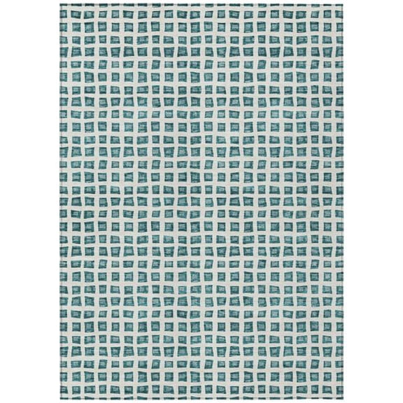 HomeRoots 583321 8 x 10 ft. Geometric Washable Indoor & Outdoor Rectangle Area Rug, Teal Blue & Ivory