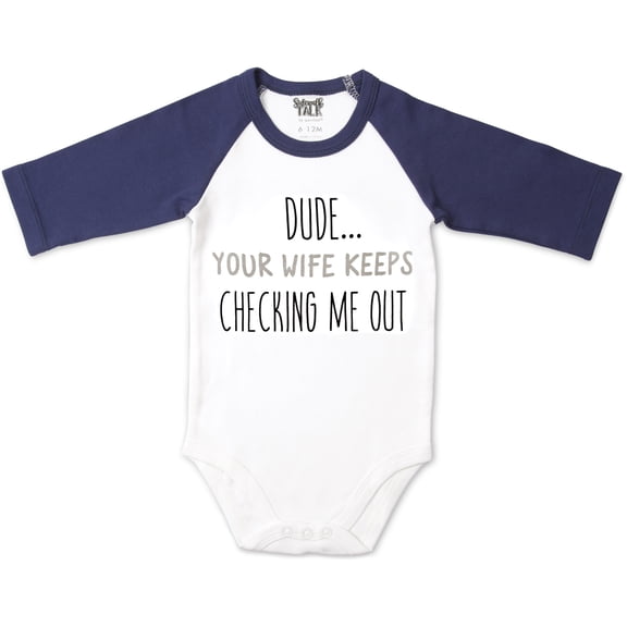Pavilion Gift Company - Dude - 6-12 Months 3/4 Length Navy Sleeve Onesie