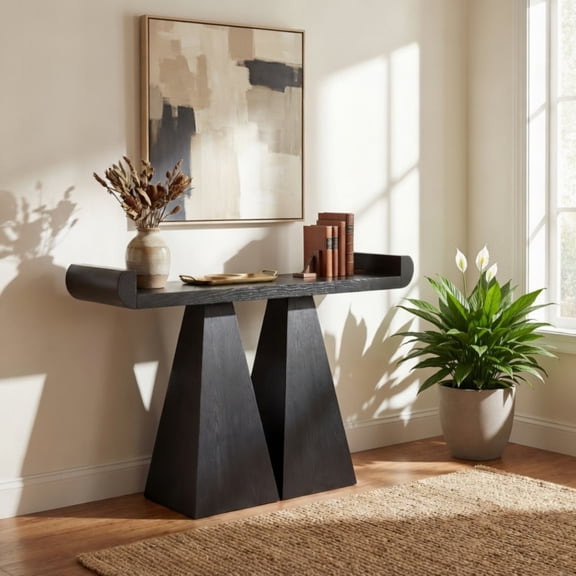 Christopher Knight Home 51” Modern Console Table with Sculptural Base, Wood Entryway Sofa Table, Black