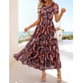 thumbnail image 3 of Merokeety Womens Summer Dresses Floral Mesh Tea Length Maxi Dress Brown l, 3 of 4