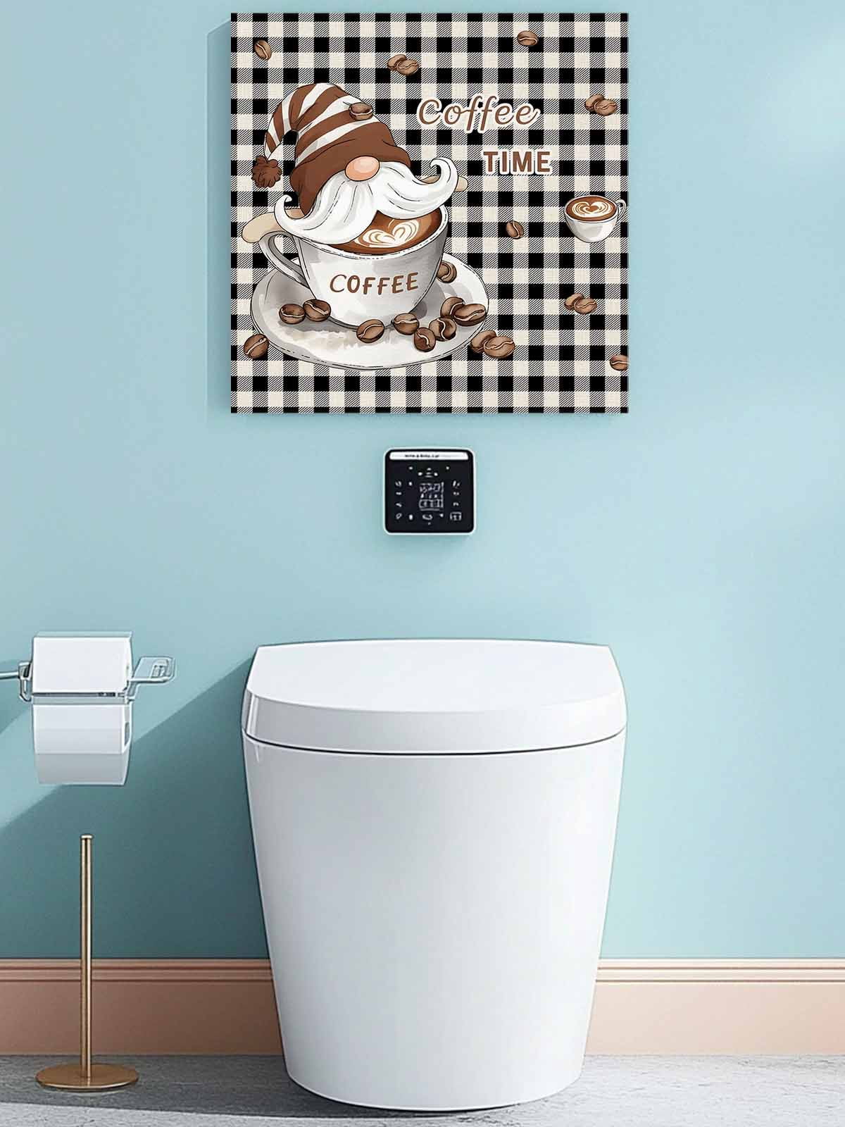 Canvas Print Wall Art Farmhouse Coffee Time Brown Gnome Black Buffalo Plaid Framed Canvas Art Wall Decor Pictures Painting Morden Artwork for Living Room Bedroom, Ready to Hang, 8"x8"