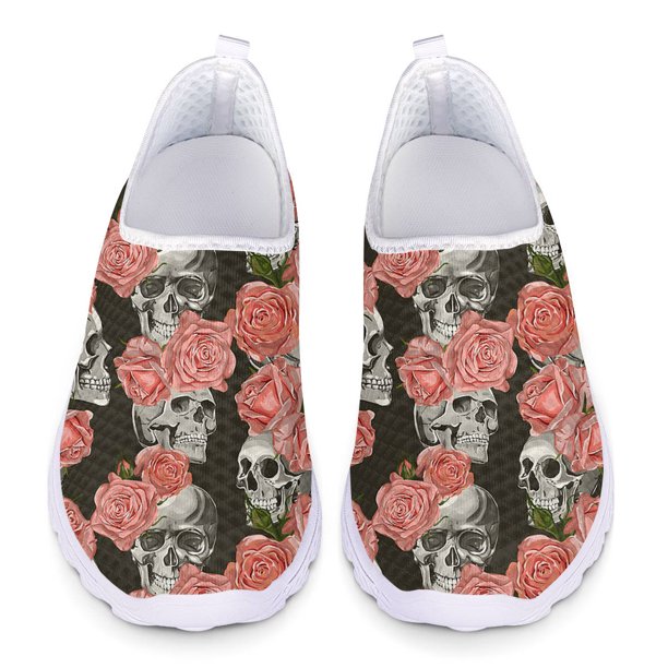 Zapatillas de deporte de verano con estampado de calavera 3D de Doginthehole para mujer, zapatos planos de malla gótica a la moda para mujer, mocasines casuales de playa para mujer