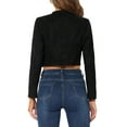 thumbnail image 3 of Unique Bargains Women's Faux Suede Cropped Jacket Zip Up Stand Collar Coat S Black, 3 of 6