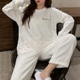 thumbnail image 5 of SUYIDA Winter Pajamas Women,Flannel Pajama Set Long Sleeve Thermal Sleepwear Cozy Loungewear Striped Design For Winter Nights - White, 5 of 7