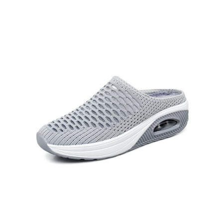 

Fangasis Ladies Athletic Shoe Mesh Sneakers Slip On Walking Shoes Women s Mules Slippers Fitness Lightweight Air Cushion Flats Gray 5.5