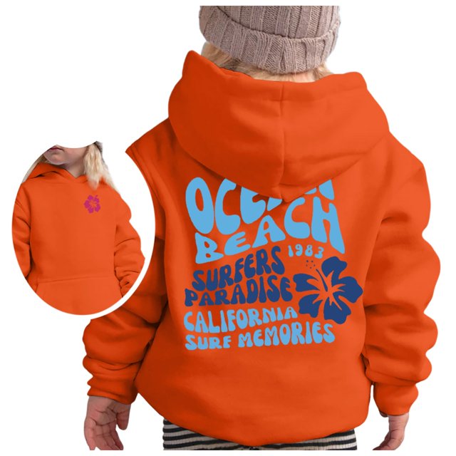 PMVFHDE Liquidation Chandails en Molleton à Col Rond pour Enfants, Chandail à Capuchon à Manches Longues pour Filles, Sweat à Capuche Graphique, Pulls Mignons pour Enfants, Vêtements pour Filles, Orange, 9-10 Ans