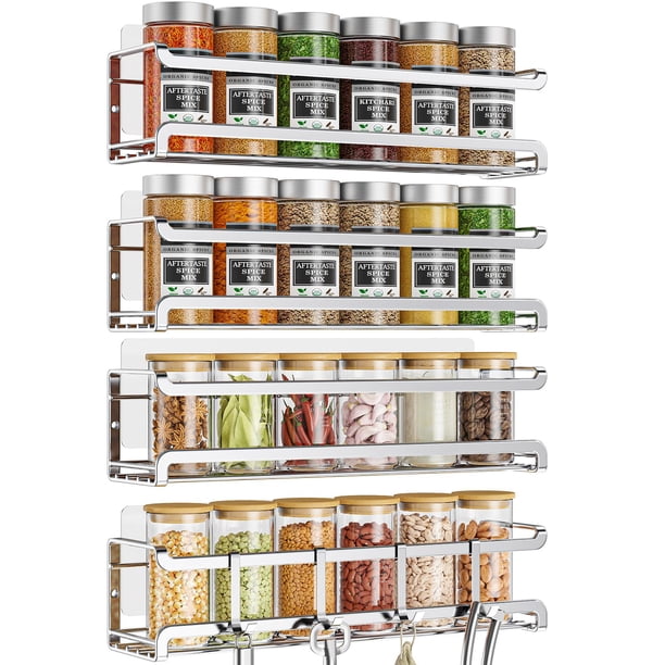 Spice Rack Bunoxea montado en la pared, paquete de 4 unidades, metal cromado