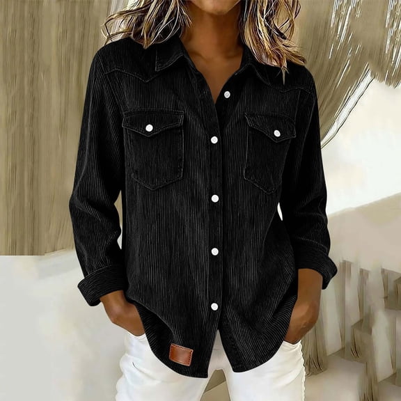 Ailaofu Womens Corduroy Button Down Shirts Dressy Casual Long Sleeve Blouses Oversized Fall Tops Jackets Shackets 2026