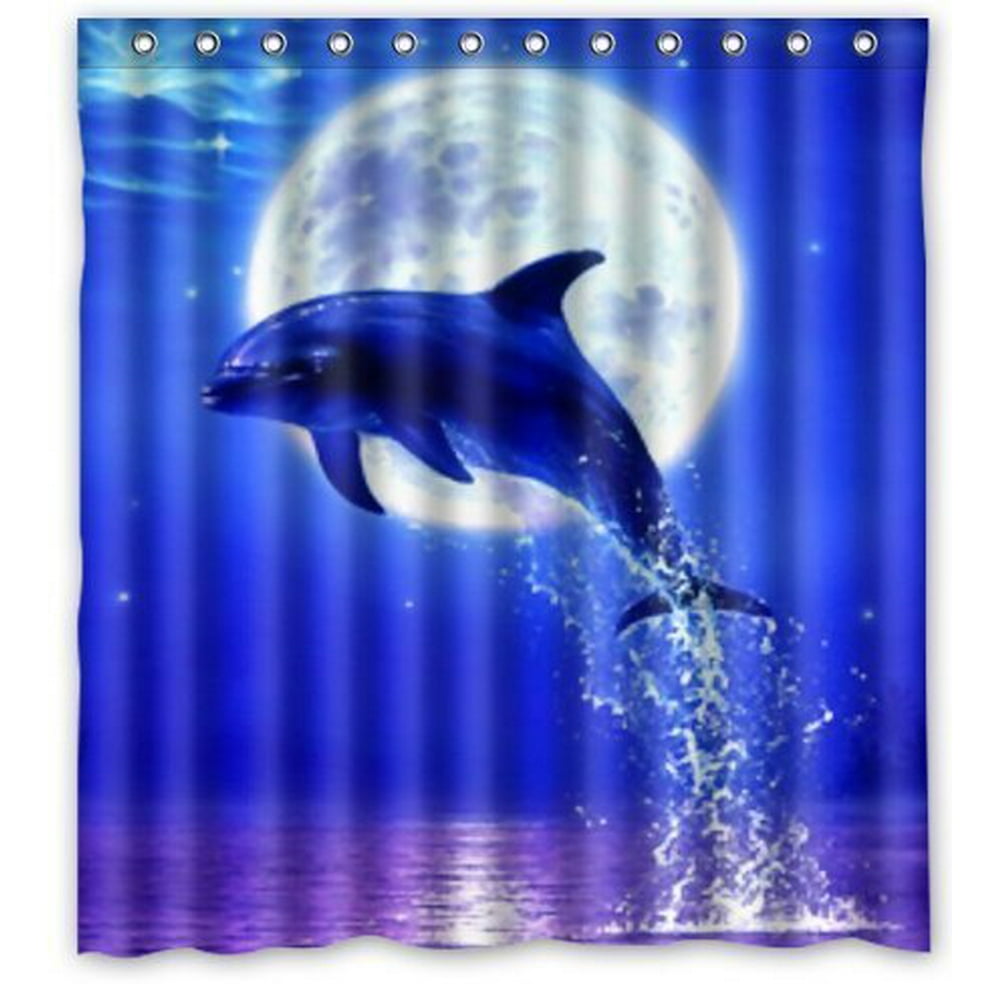 HelloDecor Marine animal Dolphin Shower Curtain Polyester Fabric
