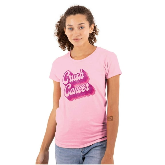 Breast Cancer Awareness Crush Cancer Womens Slim Fit Graphic Tee Brisco Brands S