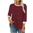 thumbnail image 3 of Womens Stripe Print Color 3/4 Sleeve Round Neck Pullover Fashion Blouses Top Casual Crew Neck Loose Shirt Tops Blouses for Women, 3 of 6