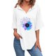 thumbnail image 1 of Gibobby Camiseta de Manga Corta con Cuello en V Camisas con cuello en V para mujer, camiseta lino y algodón con estampado girasoles manga corta, blusa informal hol(Blanco,XL), 1 of 5