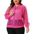 thumbnail image 2 of DARING DIVA Stylish Plus Size Mesh Sheer Zip Up Bomber Jacket 1X Hot Pink, 2 of 6
