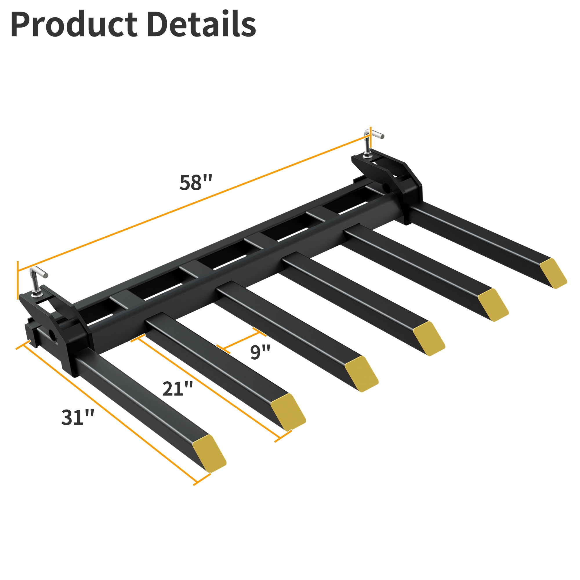 Dextrus 4000 lbs Heavy Duty Clamp-on Debris Forks, Quick Attach Pallet Fork for 60" Tractor Loader Skid Steer Bucket