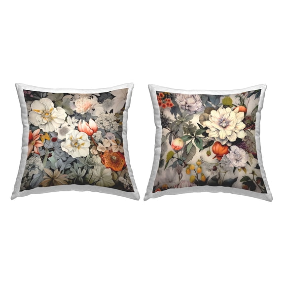 Stupell Industries Vintage Patterned Flowers 2 Piece Decorative Printed Throw Pillow Set, 18 x 18