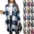 thumbnail image 6 of Yokua Fall Shackets for Women Oversized Long Plaid Jacket Casual Button Down Flannel Shirt Jackets Tartan Woolen Coats, 6 of 6