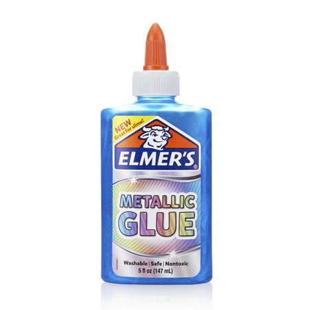 Elmer's Metallic Liquid Glue, Great for Making Slime, Washable, Blue, 5