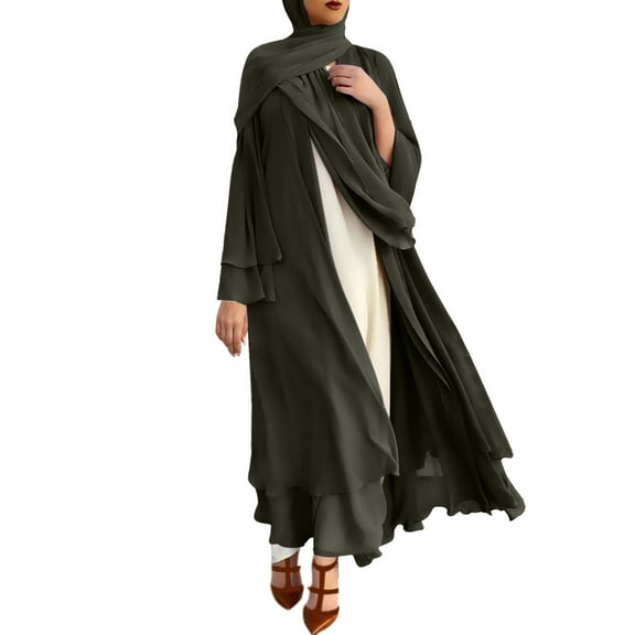 Baqcunre Fall Dresses For Women 2023 Women'S Muslim Soft And Elegant Chiffon Solid Cardigan Loose Long Cardigan Dress Long Sleeve Dress For Women Womens Dresses Army Green Dress L